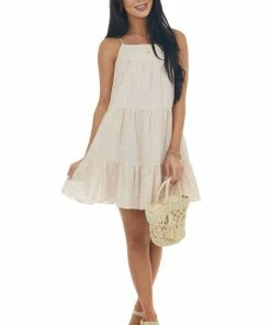 HYFVE Tea Rose Eyelet Texture Square Neck Tier Dress
