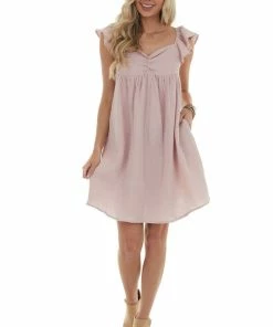 Ces Femme Tea Rose Flutter Sleeve Textured Short Dress 20 Ces Femme Tea Rose Flutter Sleeve Textured Short Dress