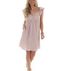 Ces Femme Tea Rose Flutter Sleeve Textured Short Dress 22 Ces Femme Tea Rose Flutter Sleeve Textured Short Dress