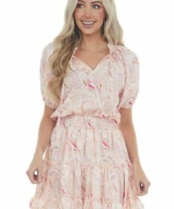 Entro Dresses Tea Rose Multicolor Print Ruffle Short Dress
