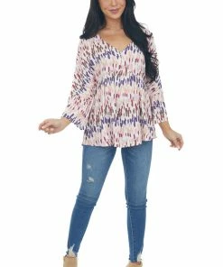 Andree Tops Tea Rose Multicolor Abstract Babydoll Top