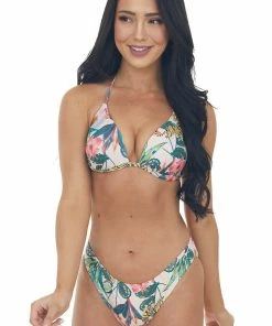 Stylish Swimwear Tea Rose Multicolor Tropical Print Cheeky Bikini Accessories