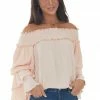 Easel Tea Rose Off Shoulder Tiered Ruffle Sleeve Top Tops 1 Easel Tea Rose Off Shoulder Tiered Ruffle Sleeve Top Tops