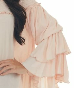 Easel Tea Rose Off Shoulder Tiered Ruffle Sleeve Top Tops