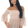 Flying Tomato Tea Rose Off The Shoulder Smocked Lace Peplum Top Tops