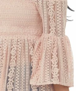 Flying Tomato Tea Rose Off The Shoulder Smocked Lace Peplum Top Tops