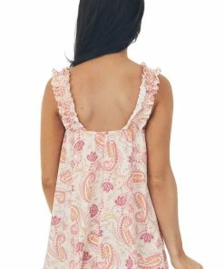 Haptics Tops Tea Rose Paisley Smocked Ruffle Strap Tank Top 12 Haptics Tops Tea Rose Paisley Smocked Ruffle Strap Tank Top