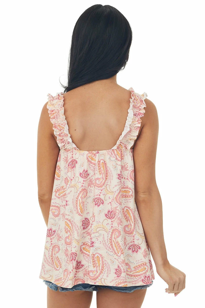 Haptics Tops Tea Rose Paisley Smocked Ruffle Strap Tank Top 7 Haptics Tops Tea Rose Paisley Smocked Ruffle Strap Tank Top