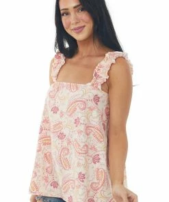 Haptics Tops Tea Rose Paisley Smocked Ruffle Strap Tank Top 11 Haptics Tops Tea Rose Paisley Smocked Ruffle Strap Tank Top