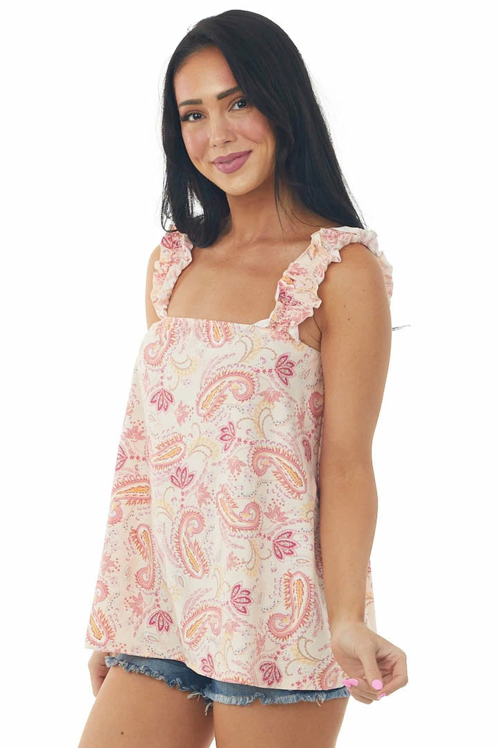 Haptics Tops Tea Rose Paisley Smocked Ruffle Strap Tank Top 6 Haptics Tops Tea Rose Paisley Smocked Ruffle Strap Tank Top