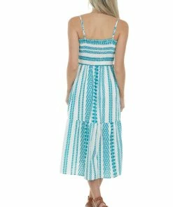 Umgee Teal Abstract Striped Sleeveless Midi Dress Dresses