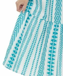 Umgee Teal Abstract Striped Sleeveless Midi Dress Dresses