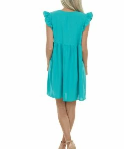 Umgee Teal Babydoll Ruffle Sleeve Woven Dress 24 Umgee Teal Babydoll Ruffle Sleeve Woven Dress