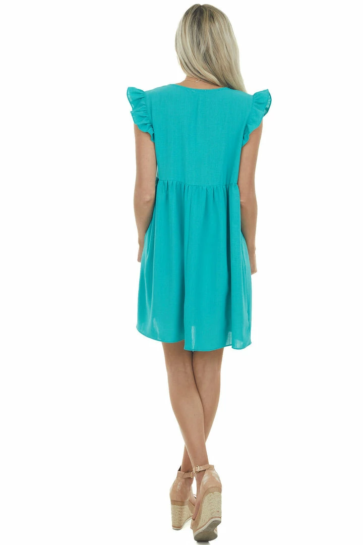 Umgee Teal Babydoll Ruffle Sleeve Woven Dress 9 Umgee Teal Babydoll Ruffle Sleeve Woven Dress