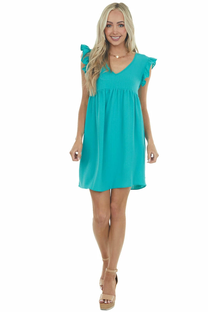 Umgee Teal Babydoll Ruffle Sleeve Woven Dress 7 Umgee Teal Babydoll Ruffle Sleeve Woven Dress
