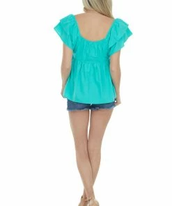 Umgee Teal Babydoll Smocked Ruffle Sleeve Top 16 Umgee Teal Babydoll Smocked Ruffle Sleeve Top