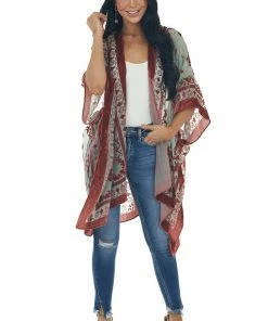 ANGIE Teal Floral Textured Velvet Chiffon Kimono Tops