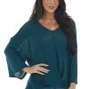 First Love Tops Teal Flowy Sleeve Waffle Knit Front Knot Top