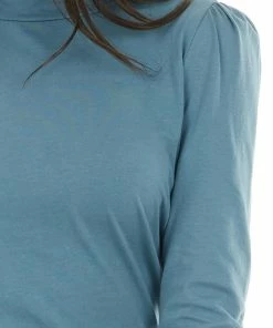 Lime 'N' Chili Teal Mock Neck Top With Long Sleeves And Puffy Shoulders 27 Lime 'N' Chili Teal Mock Neck Top With Long Sleeves And Puffy Shoulders