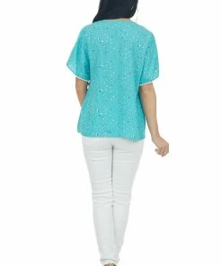 Andree Teal Multicolor Polka Dot Drop Waist Woven Top Tops