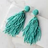 Blandice JEWELRY Teal Seed Bead Tassel Long Dangle Earrings Accessories