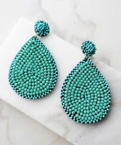 Blandice JEWELRY Accessories Teal Seed Beaded Teardrop Drop Earrings