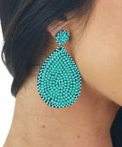 Blandice JEWELRY Accessories Teal Seed Beaded Teardrop Drop Earrings