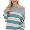 BiBi Teal Striped Dolman Sleeve Contrast Knit Top