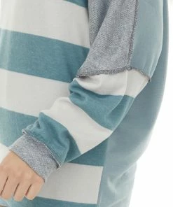 BiBi Teal Striped Dolman Sleeve Contrast Knit Top