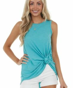 HEIMISH Teal Textured A Line Stretchy Knit Tank Top