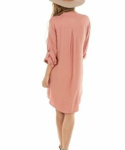 Listicle Terracotta Button Down Collared Short Dress With Pockets Dresses 24 Listicle Terracotta Button Down Collared Short Dress With Pockets Dresses