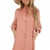 Listicle Terracotta Button Down Collared Short Dress With Pockets Dresses