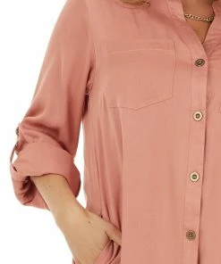 Listicle Terracotta Button Down Collared Short Dress With Pockets Dresses 25 Listicle Terracotta Button Down Collared Short Dress With Pockets Dresses