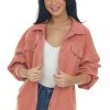 Cezele Terracotta Button Up Oversized Shirt Jacket Tops