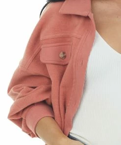 Cezele Terracotta Button Up Oversized Shirt Jacket Tops 25 Cezele Terracotta Button Up Oversized Shirt Jacket Tops