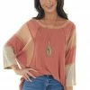 Easel Tops Terracotta Colorblock Boat Neck Outseam Top