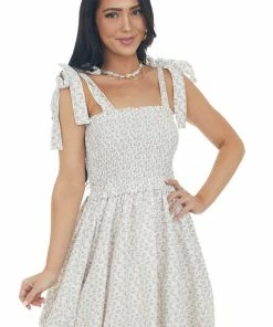 Entro Dresses Terracotta Ditsy Floral Bubble Hem Mini Dress