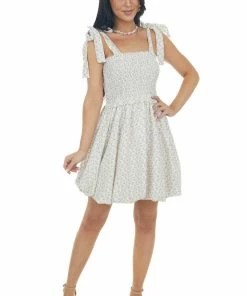 Entro Dresses Terracotta Ditsy Floral Bubble Hem Mini Dress