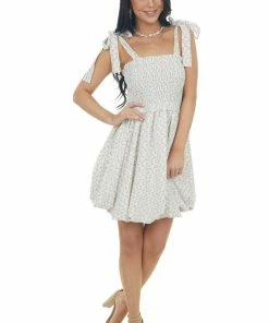 Entro Dresses Terracotta Ditsy Floral Bubble Hem Mini Dress