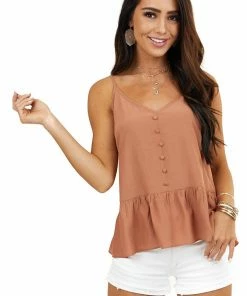 Mittoshop Terracotta Drop Waist Tank Top With Button Details Tops
