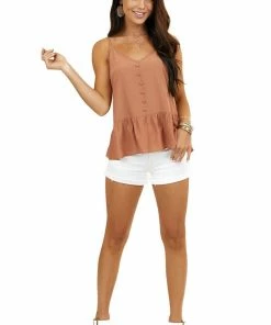 Mittoshop Terracotta Drop Waist Tank Top With Button Details Tops