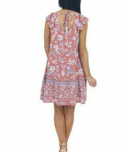 Jodifl Salmon Floral Cap Sleeve Short Dress Dresses