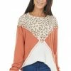 First Love Terracotta Leopard Colorblock Long Dolman Sleeve Knit Top