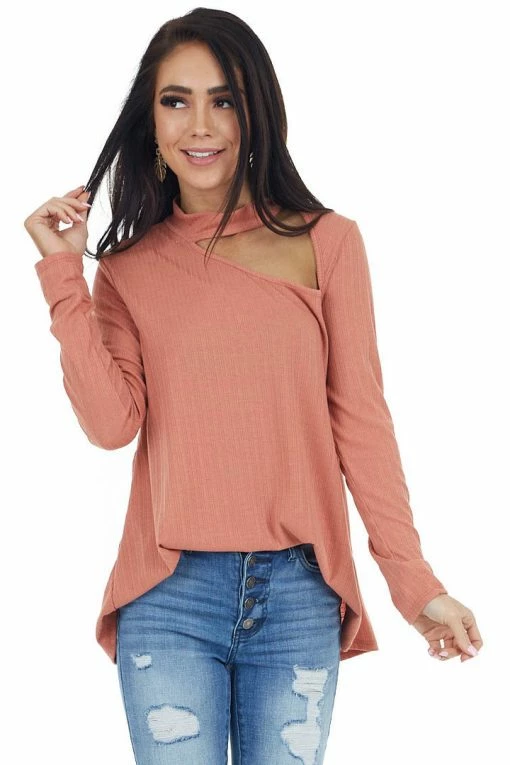 Fantastic Fawn Terracotta Long Sleeve Stretchy Knit Top With Cut Out Detail Tops 7 Fantastic Fawn Terracotta Long Sleeve Stretchy Knit Top With Cut Out Detail Tops