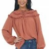 Ces Femme Terracotta Notch Neck Tie Tiered Frill Blouse