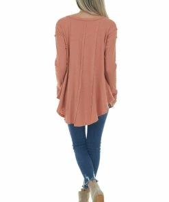143 Story Tops Terracotta Scoop Neckline Rounded Hem Knit Top