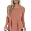 143 Story Tops Terracotta Scoop Neckline Rounded Hem Knit Top