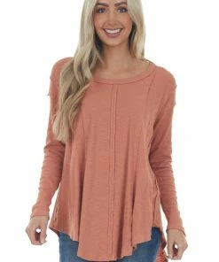 143 Story Tops Terracotta Scoop Neckline Rounded Hem Knit Top