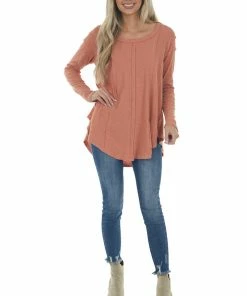 143 Story Tops Terracotta Scoop Neckline Rounded Hem Knit Top