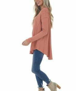 143 Story Tops Terracotta Scoop Neckline Rounded Hem Knit Top